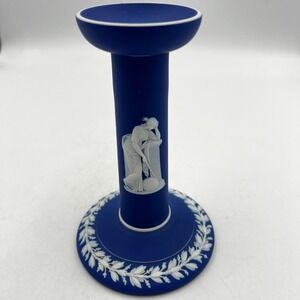 Antique Wedgwood Cobalt Blue Jasperware Candlestick, England c.1891–1908